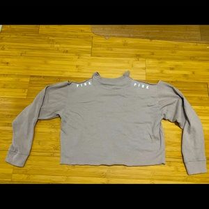 PINK - Cold Shoulder Crop Sweatshirt (Taupe)